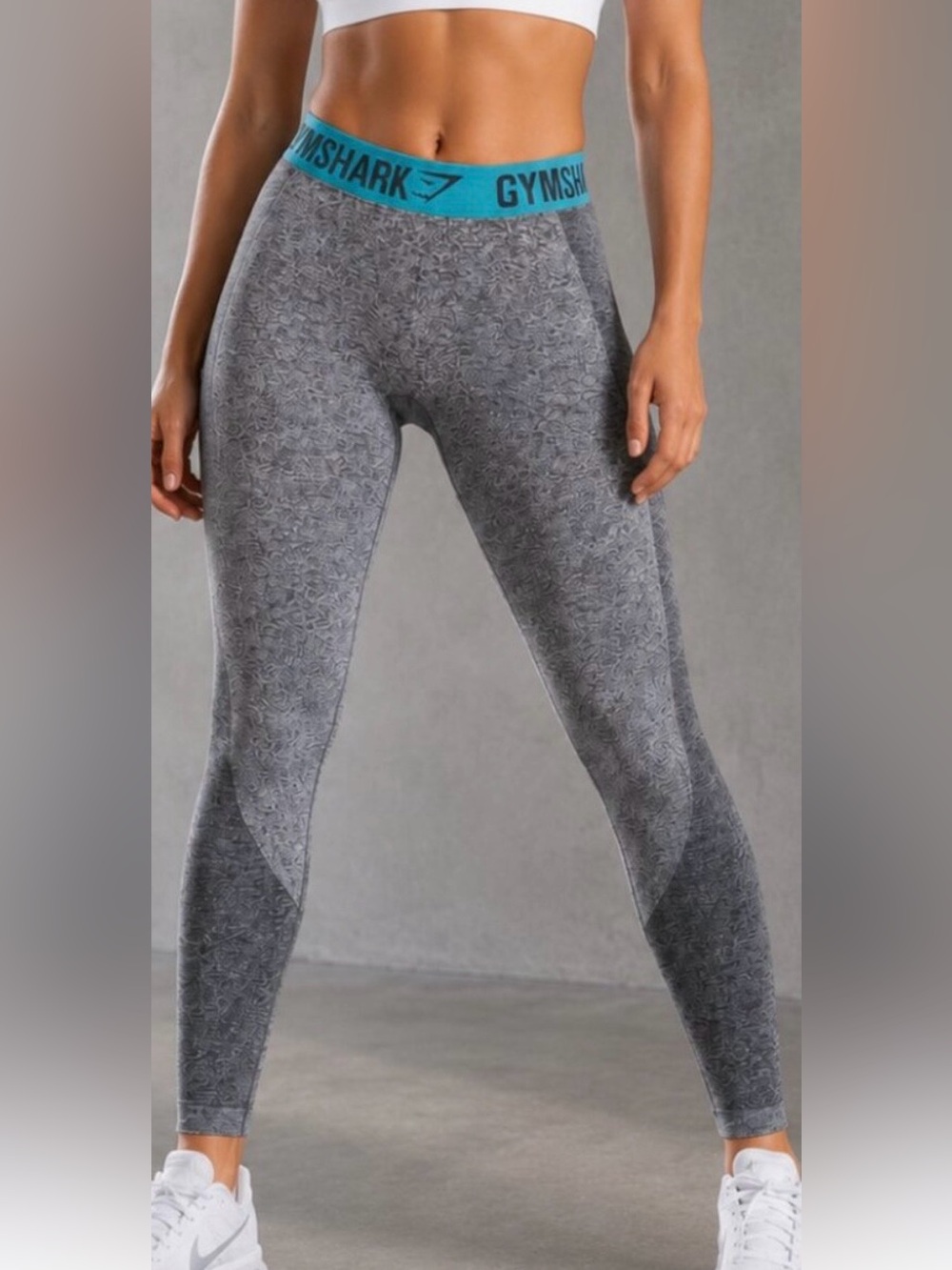 Gymshark Grey Leggings with Teal Logo Waistband. Womens size small